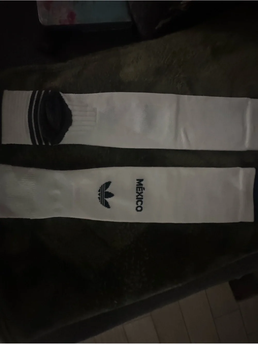 adidas White Crew Socks with Navy Trefoil and México Text